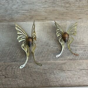 VINTAGE HOMCO BUTTERFLY BRASS WOOD WALL PLAQUES HANGINGS HOME INTERIOR